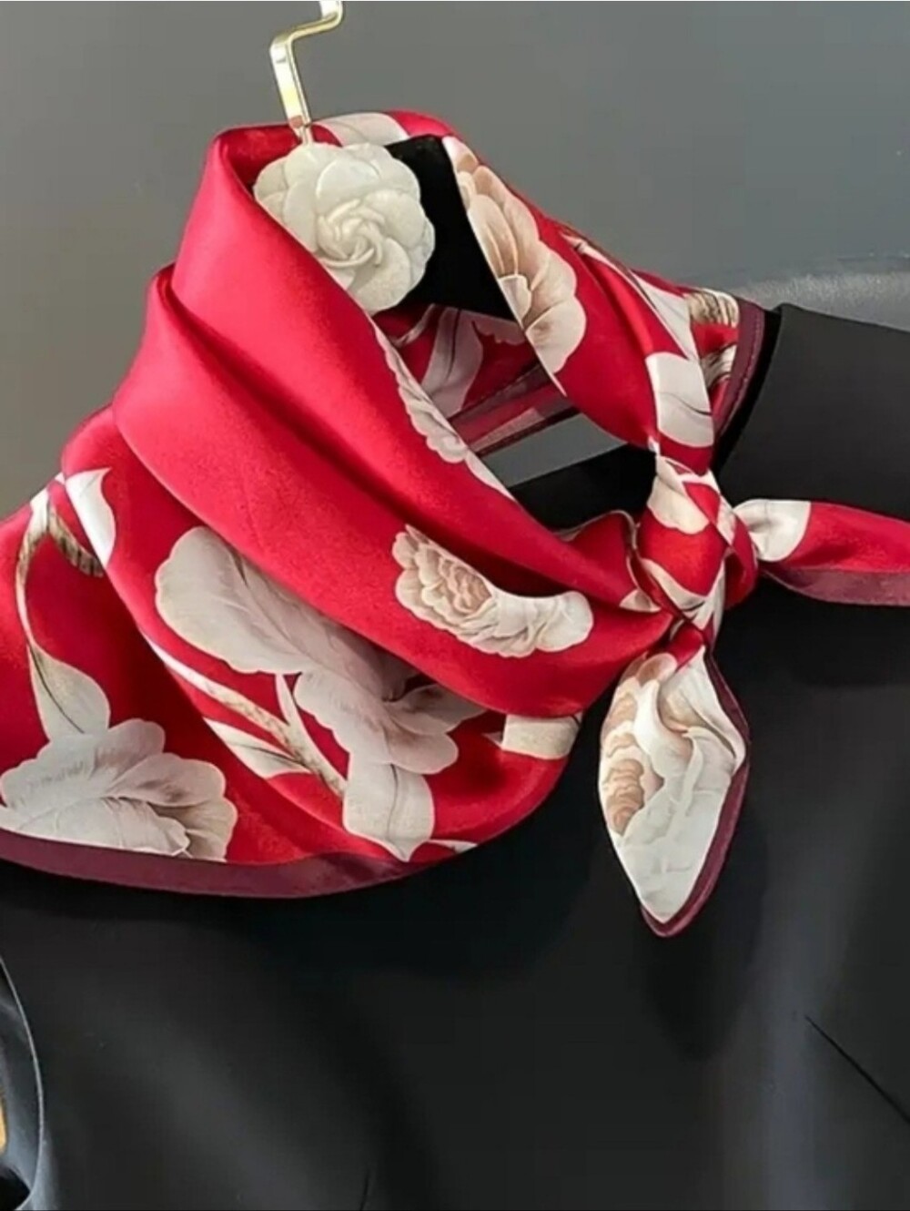 Silky Red Floral Scarf - Elegant Women’s Neck Accessory
